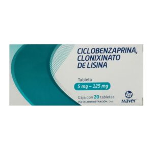 Ciclobenzaprina 5 mg, Clonixinato de Lisina 125 mg 20 tabletas Maver