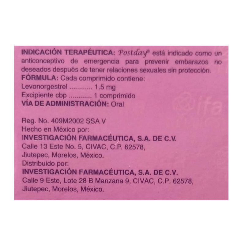 Postday 1.5 mg Unidosis 1 Comprimido - Imagen 2